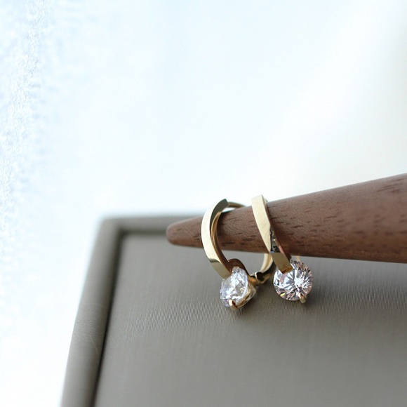 Sterling Silver Simulated Diamond Drop Bar Gold Earrings - Picture 3 of 6